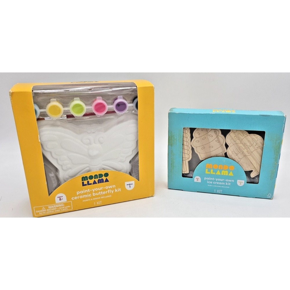 2 Mondo Llama Paint-Your-Own Ice Cream & Butterfly  Craft Kits DISTRESSED BOXES